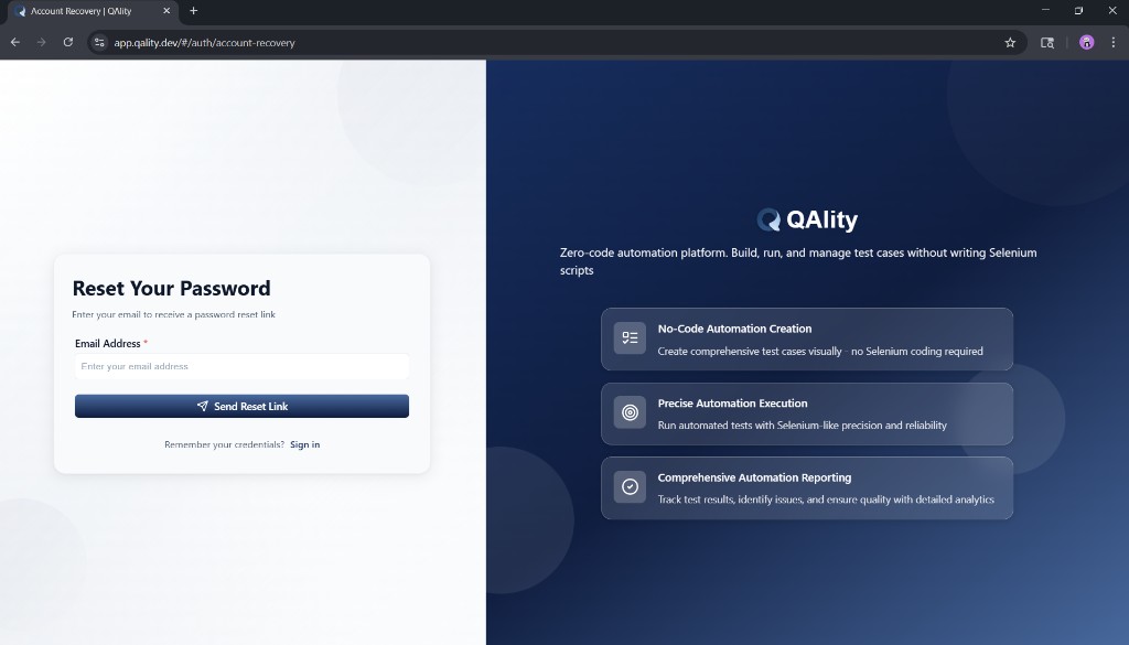 QAlity account recovery page